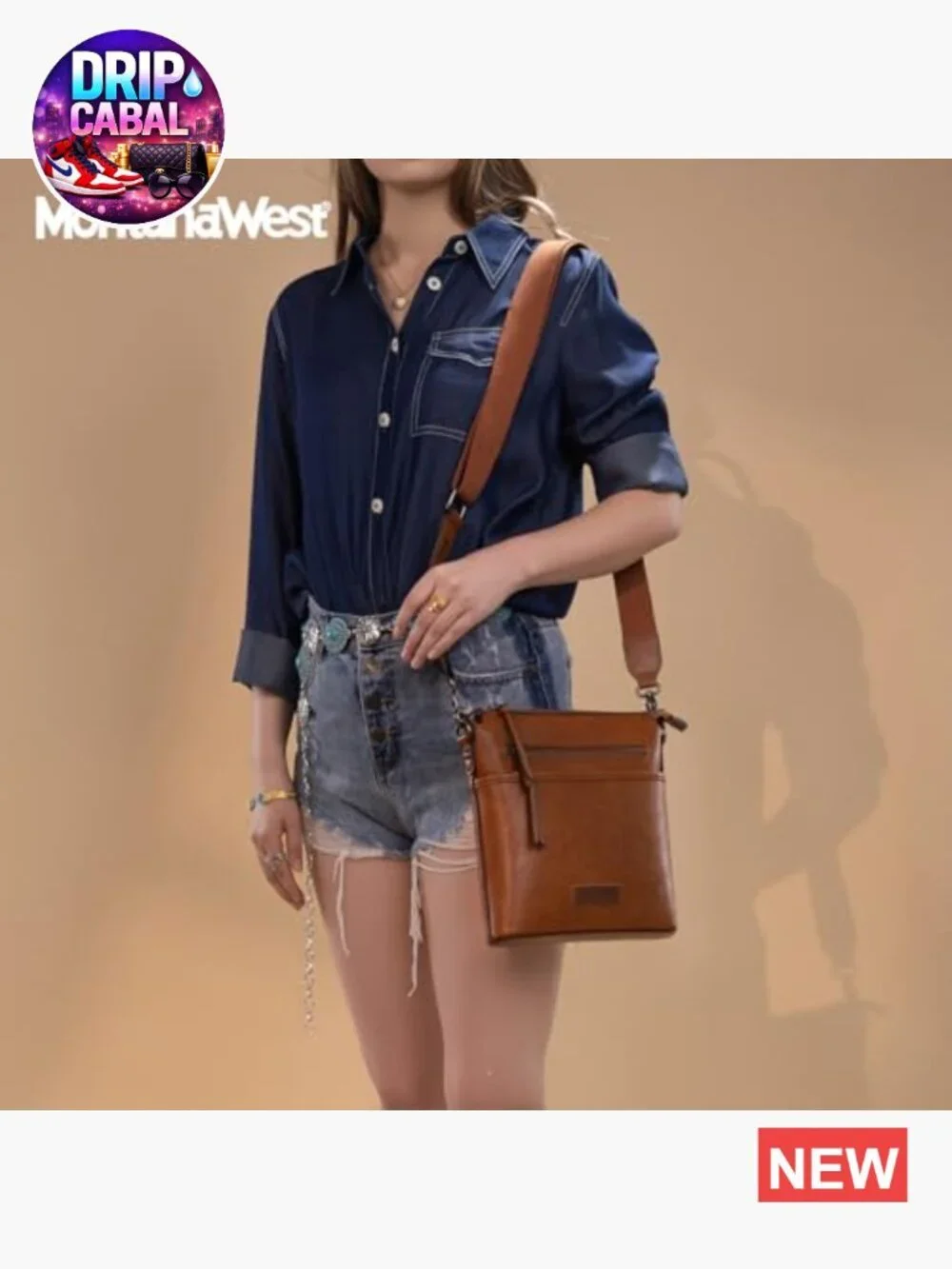 Multipocket Faux Leather Crossbody Bag with Guitar Strap